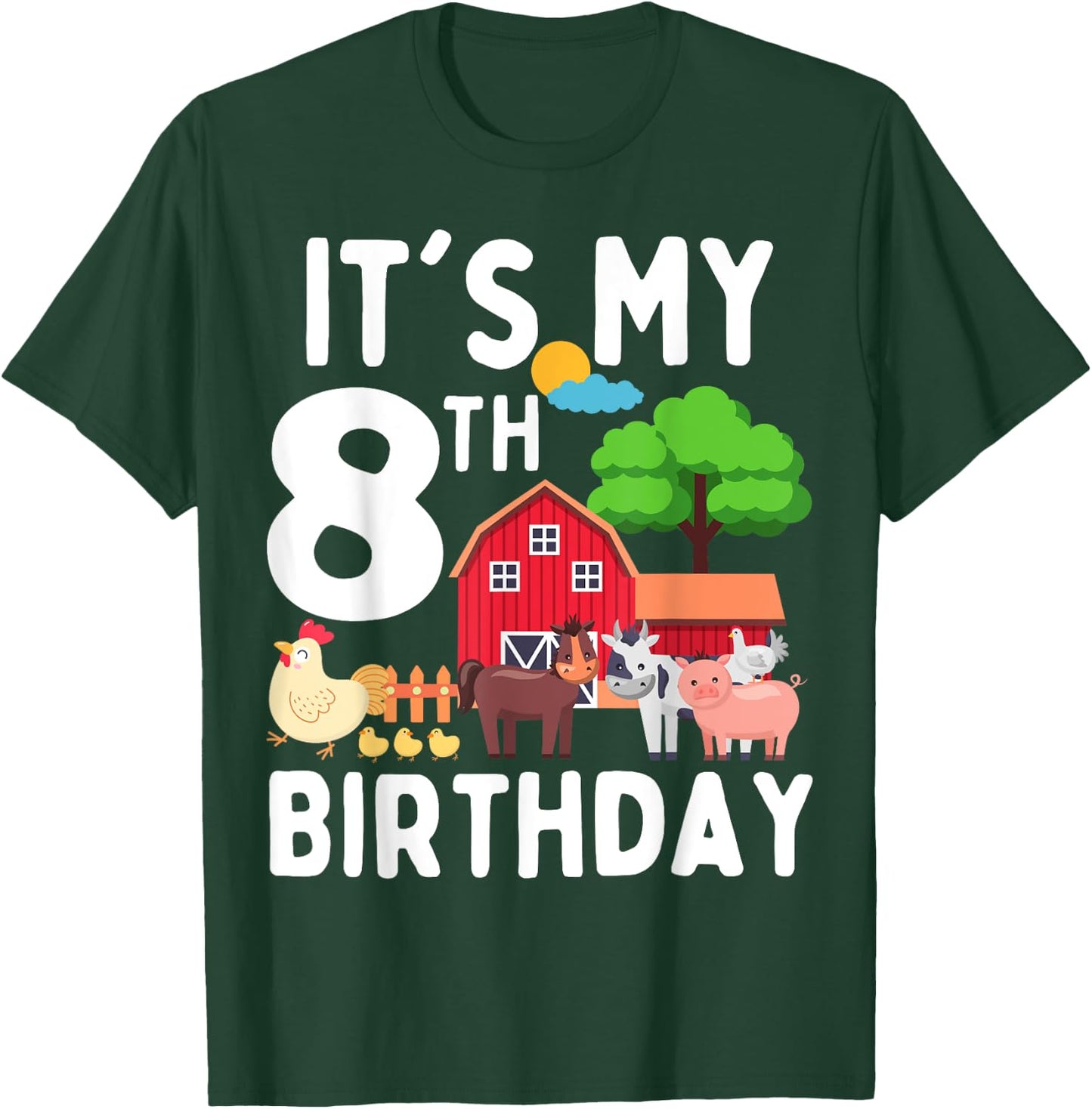 It's My 8th Birthday 8 Years Old Farm Animals Theme for Kids T-Shirt - T-Shirt | Forest