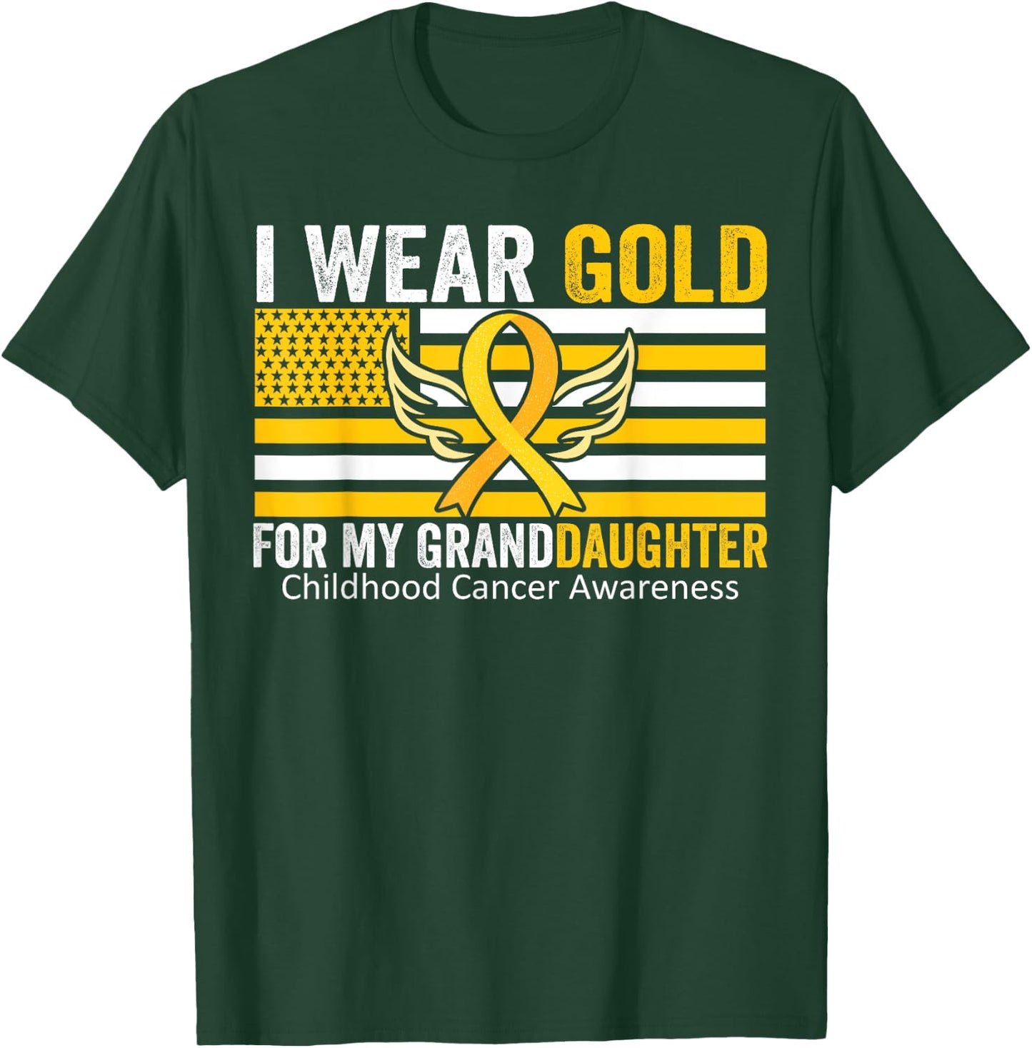 I Wear Gold For My GrandDaughter Childhood Cancer USA Flag Men T-Shirt - T-Shirt | Forest