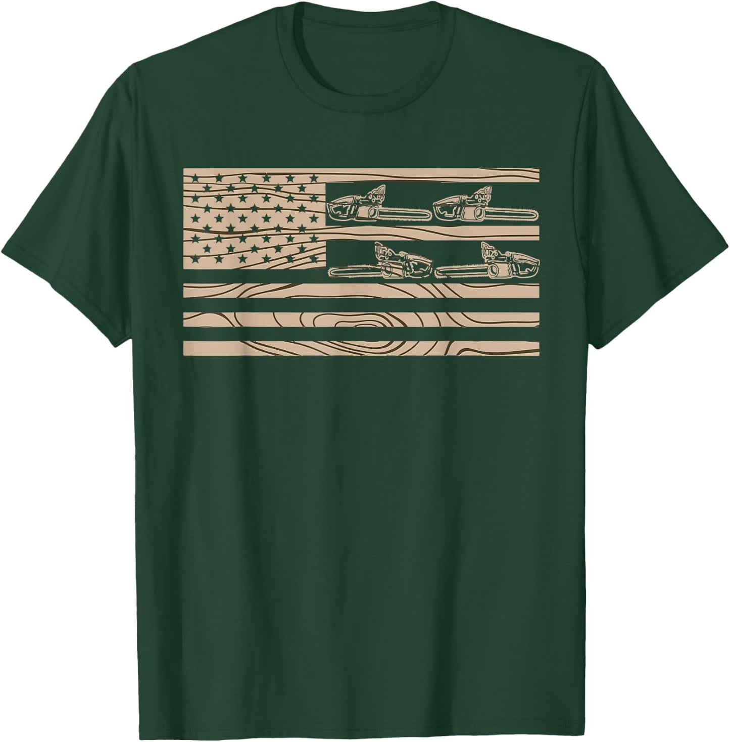 Lumberjack Logger Lumber USA Flag Chainsaw T-Shirt - T-Shirt | Forest