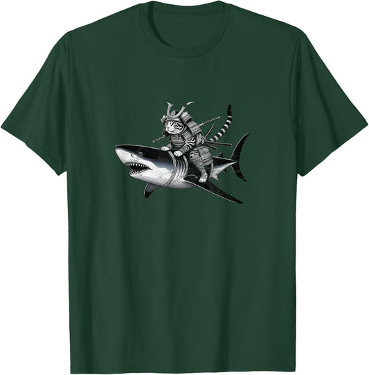 Retro Ninja Japanese Cat Shark T-Shirt - T-Shirt | Forest
