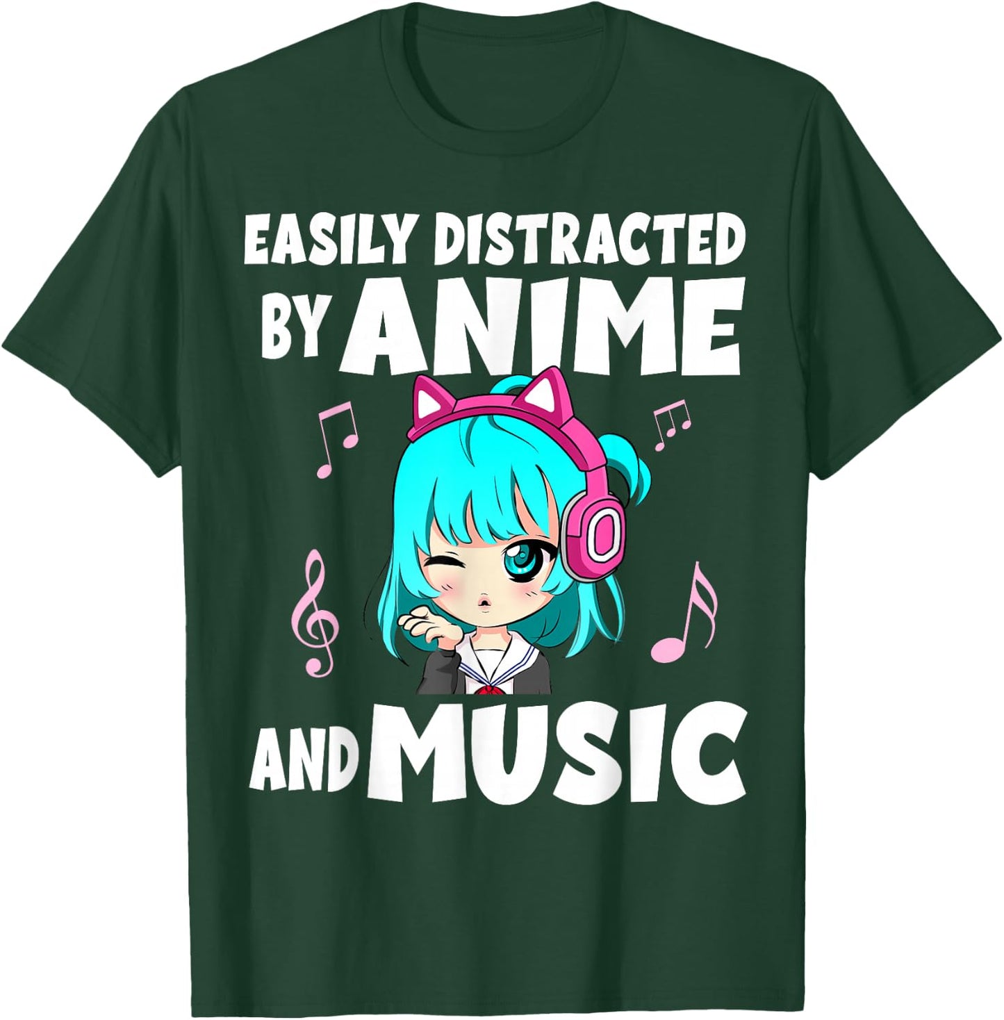 Funny Anime and Music Girl for Teen Chibi Graphic Anime Girl T-Shirt - T-Shirt | Forest