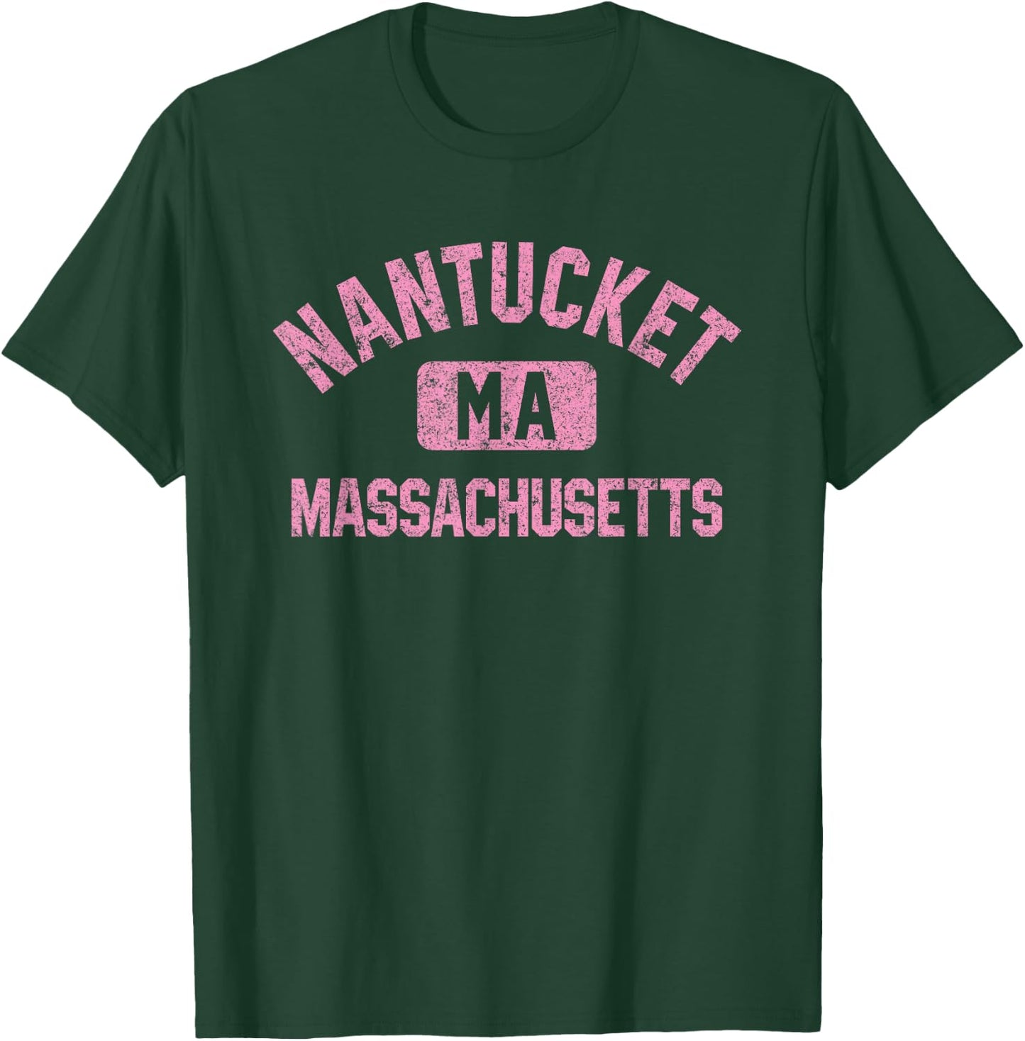 Nantucket Massachusetts MA Gym Style Distressed Pink Print T-Shirt - T-Shirt | Forest