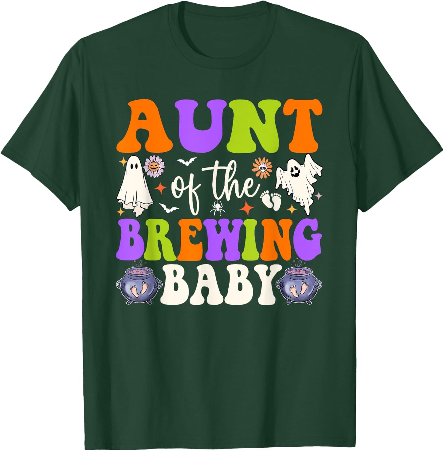 Aunt of the Brewing Baby Halloween Theme Baby Shower Spooky T-Shirt - T-Shirt | Forest