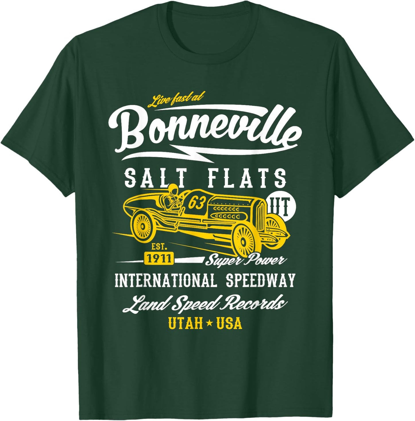 Bonneville Salt Flats Utah Speedway Design T-Shirt - T-Shirt | Forest