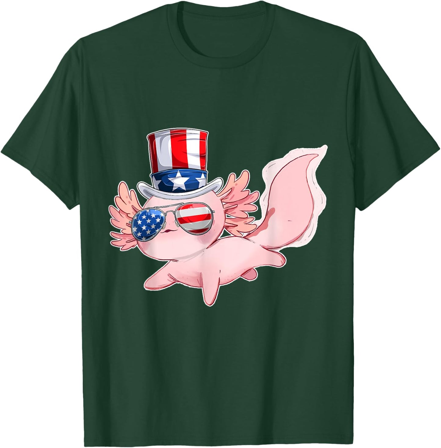 4th of July Cute Axolotl Independence Day USA glasses Hat Kids Men T-Shirt - T-Shirt | Forest