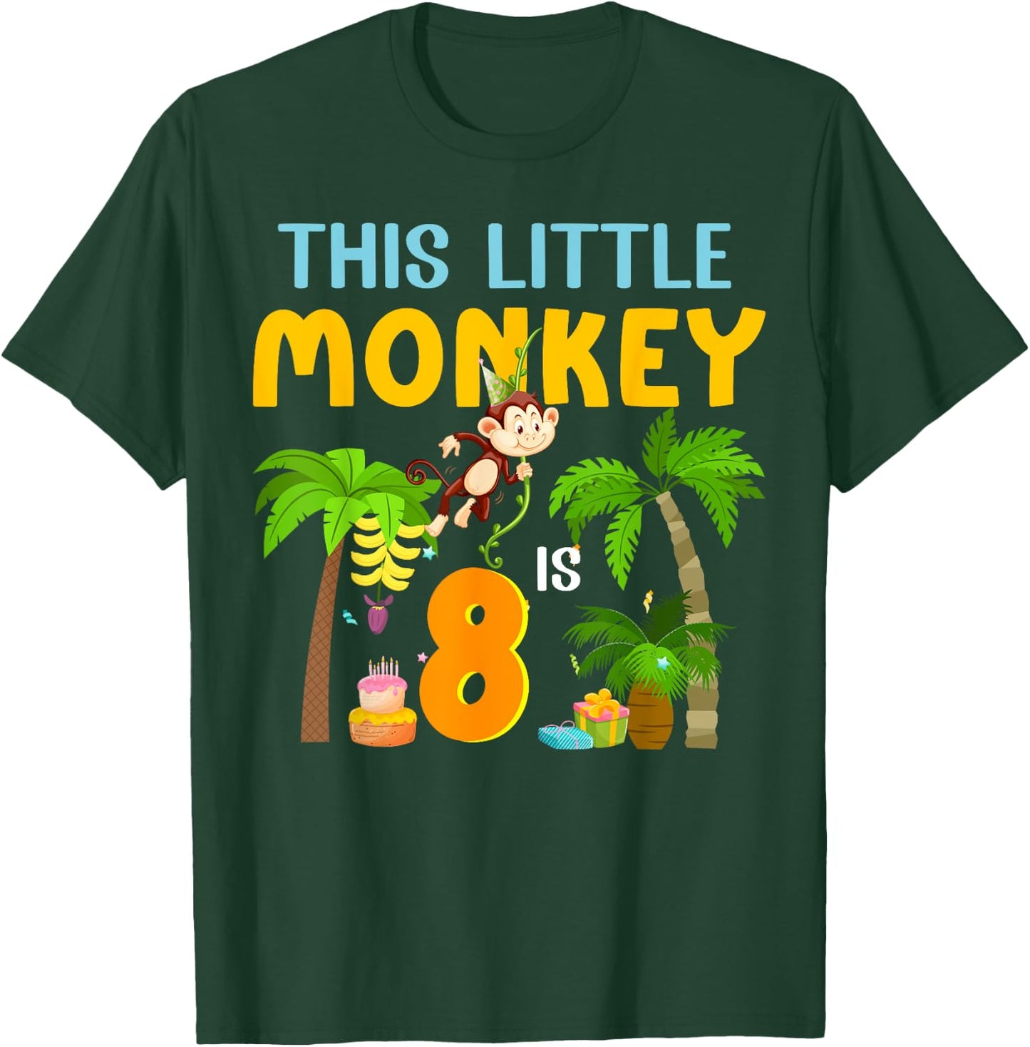 This Little Monkey Is 8 Jungle Animal 8th Bday 8 Years Old T-Shirt - T-Shirt | Forest
