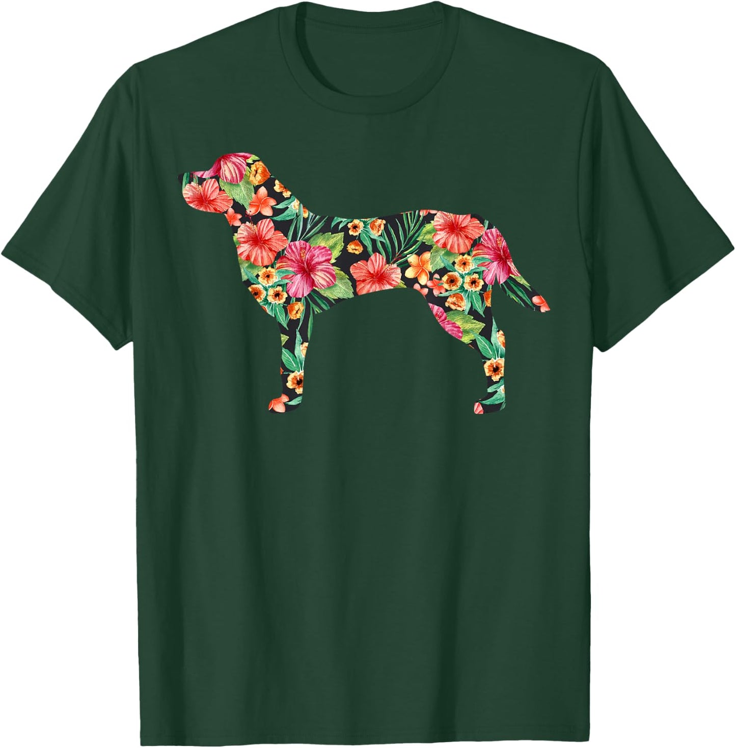 Labrador Flower Funny Dog Silhouette Floral Gifts Women Men T-Shirt - T-Shirt | Forest