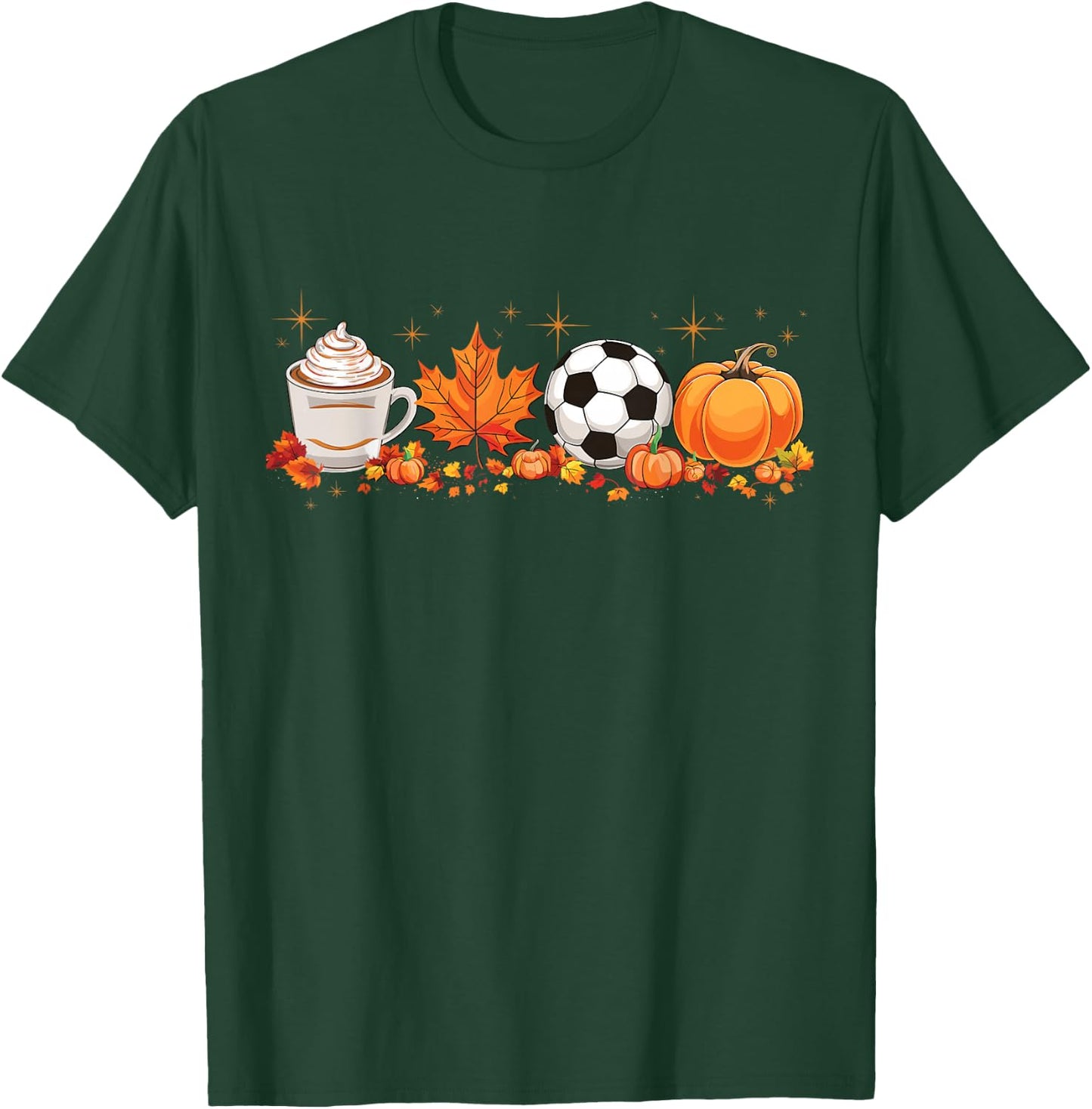 Fall Vibes Pumpkin Spice Soccer Halloween Autumn Leaves T-Shirt - T-Shirt | Forest