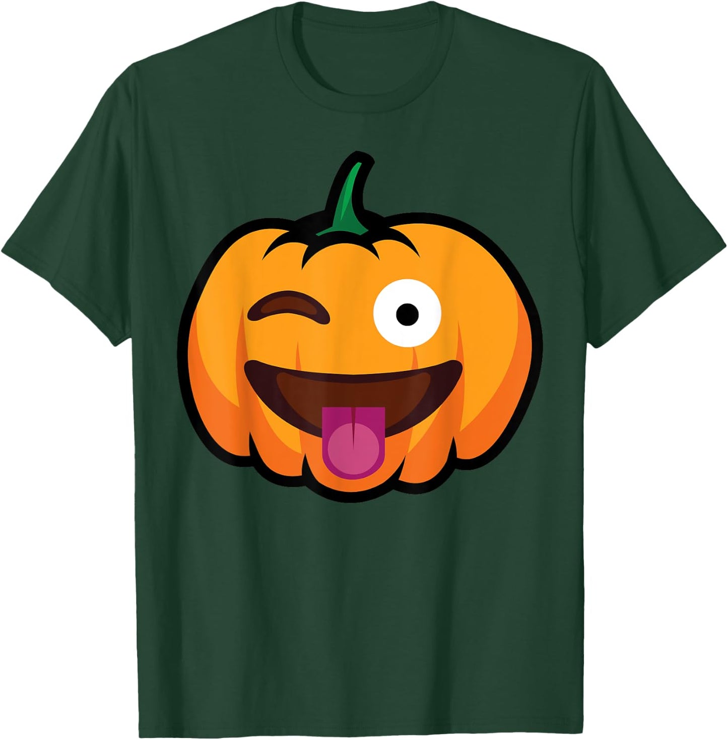 Pumpkin Face Winking Tongue Out Funny Halloween Costume T-Shirt - T-Shirt | Forest