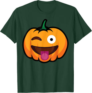 Pumpkin Face Winking Tongue Out Funny Halloween Costume T-Shirt - T-Shirt | Forest