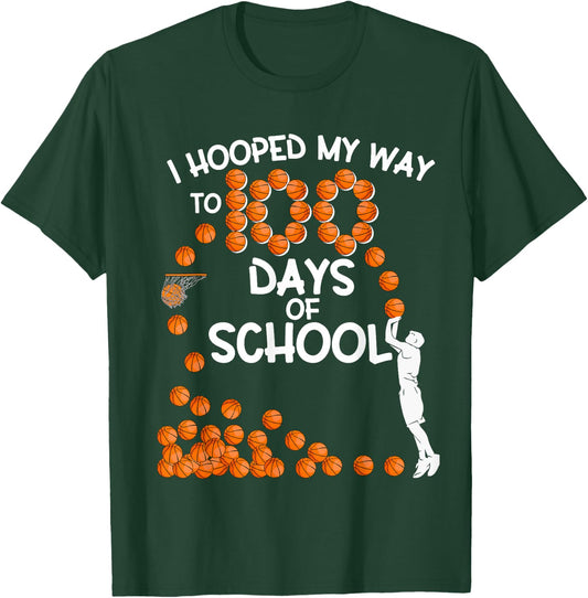 I Hooped My Way To 100 Days Of School Basketball Player T-Shirt - T-Shirt | Forest