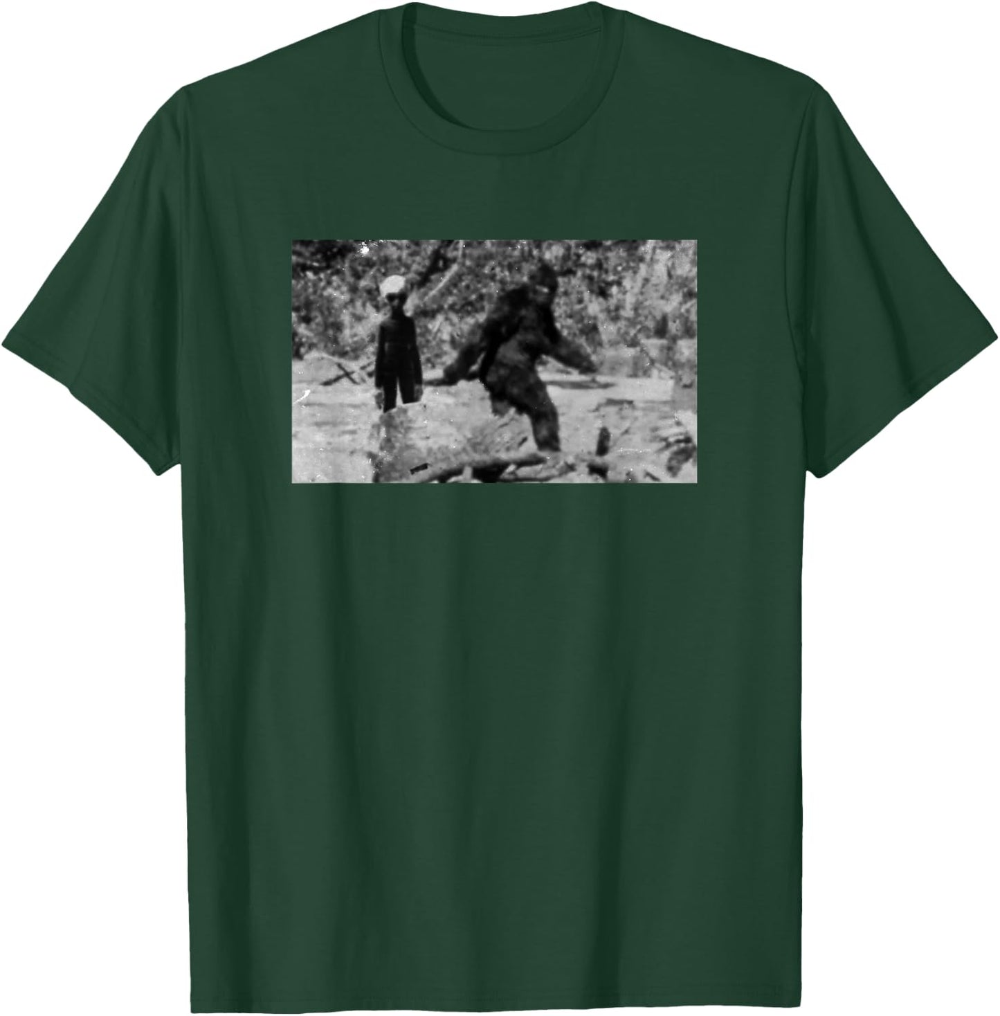 Sasquatch and The Space Alien | Bigfoot Extraterrestrial T-Shirt - T-Shirt | Forest