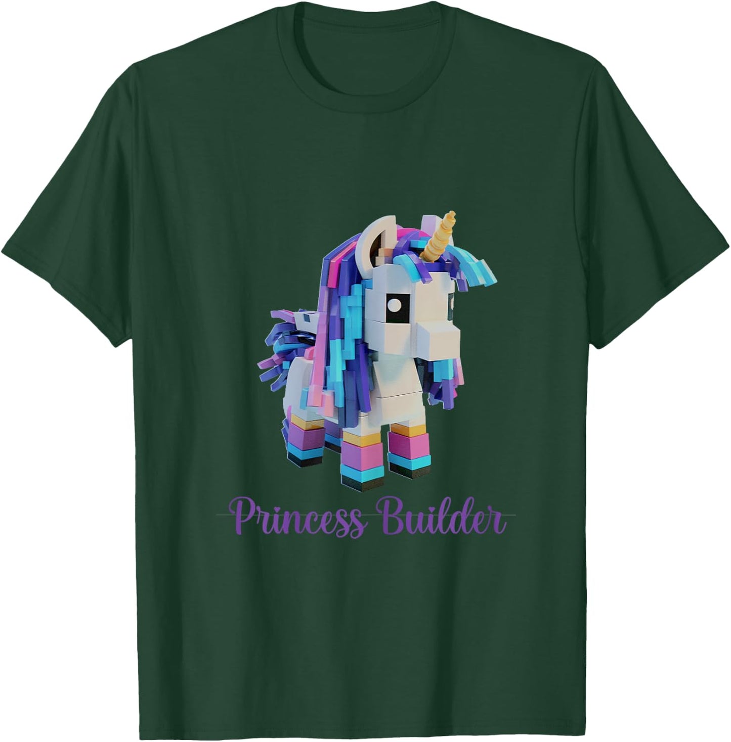 Unicorn Building Blocks Bricks Girl Birthday Gift T-Shirt - T-Shirt | Forest
