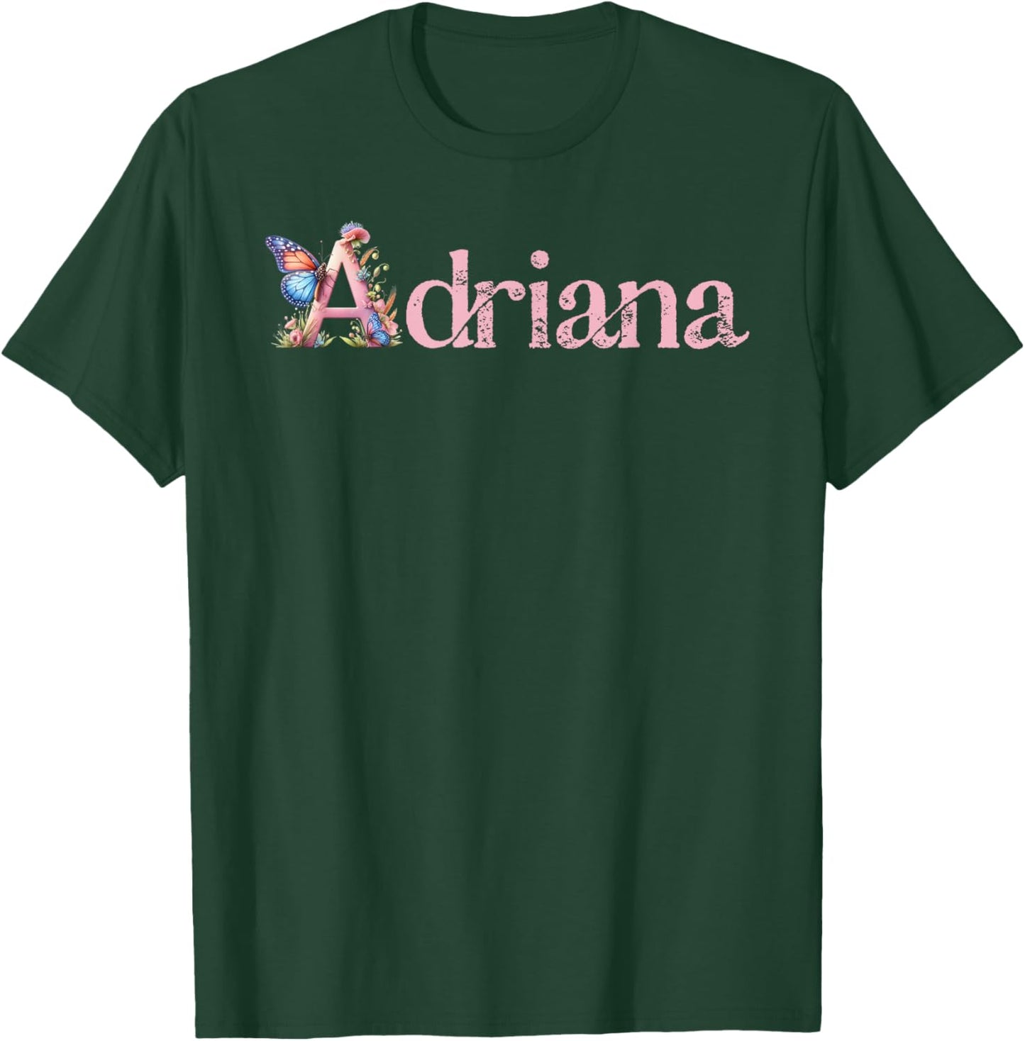 Adriana Initial A Spring Floral And Wings Name T-Shirt - T-Shirt | Forest