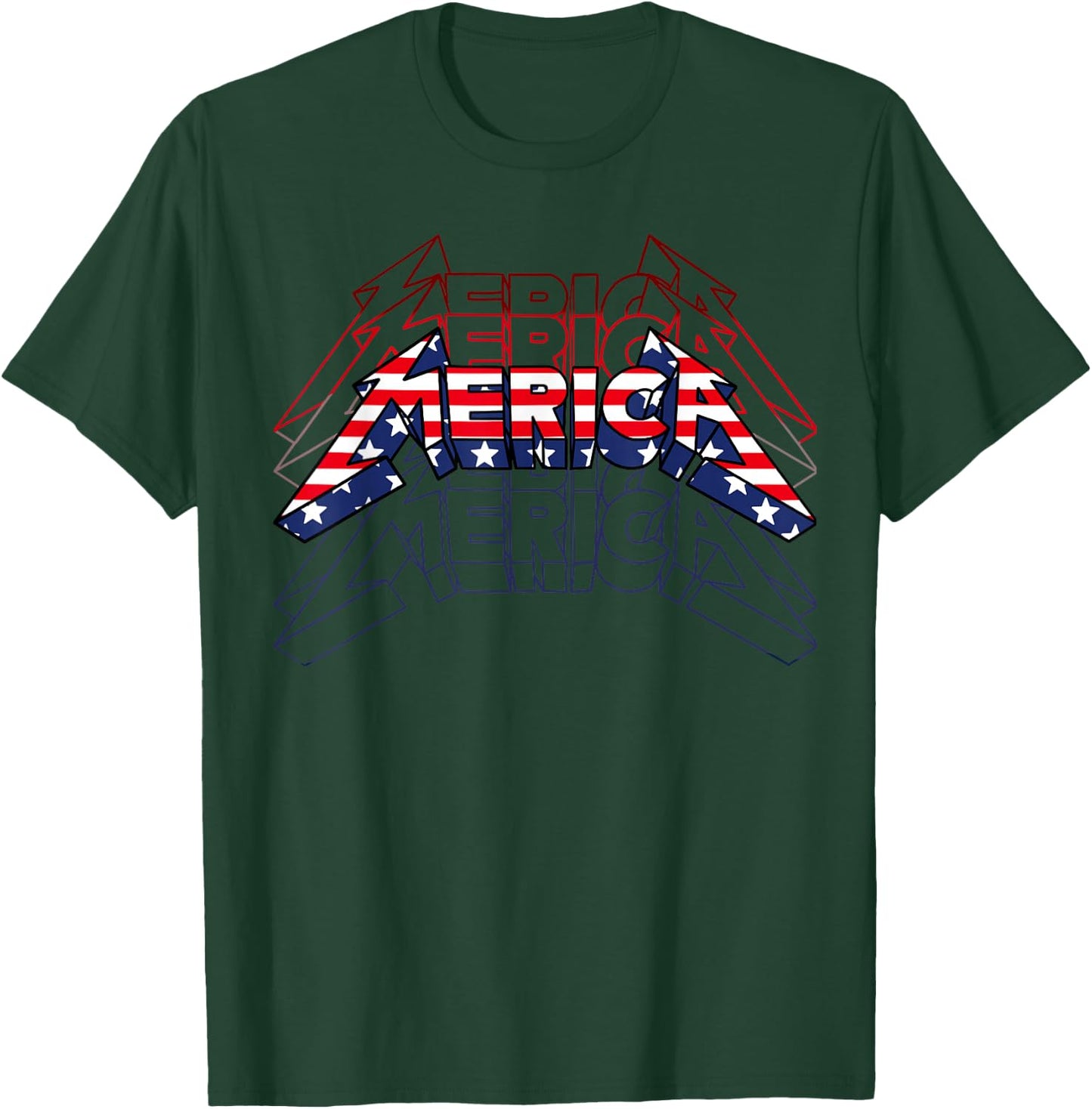 Merica Rock Sign 4th of July Vintage American Flag Funny USA T-Shirt - T-Shirt | Forest