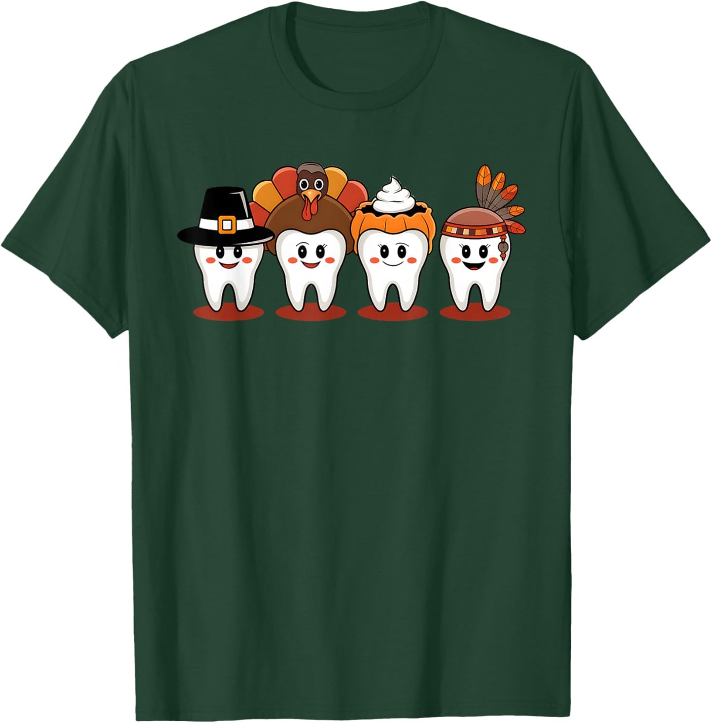 Thanksgiving Dental Tooth Characters cute Dentist turkey T-Shirt - T-Shirt | Forest
