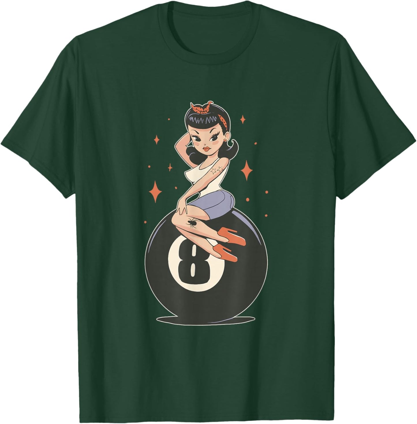 Vintage Pinup Girl 8-Ball Billiards Rockabilly Tattoo Art T-Shirt - T-Shirt | Forest