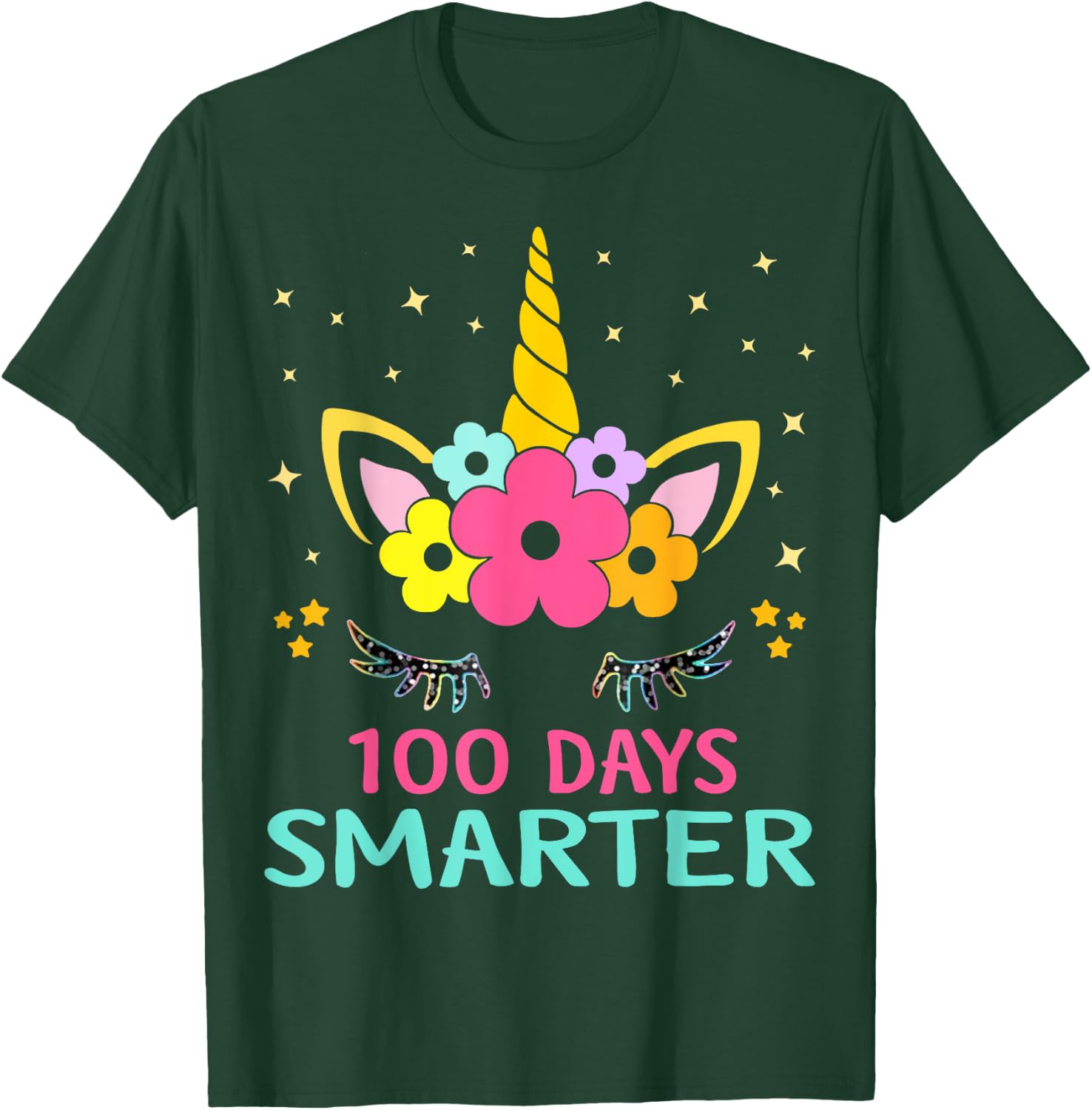 100 Days of School Unicorn Girls Teacher 100th Day of School T-Shirt - T-Shirt | Forest