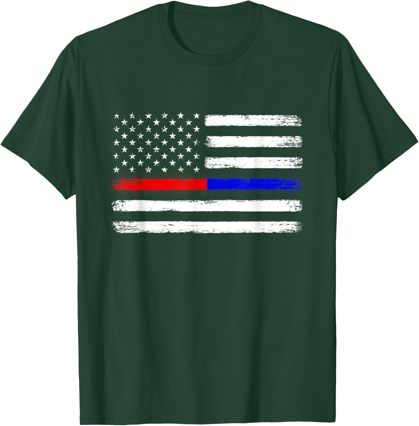 Thin Red Blue Line Flag Support Police Firefighter Patriotic Women Kids Men T-Shirt - T-Shirt | Forest