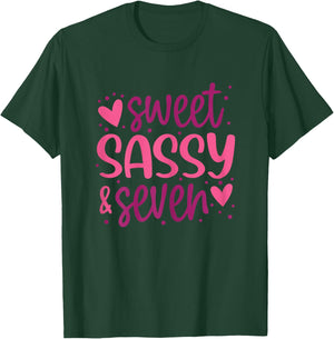 Hearts Sweet Sassy and Seven 7 Years Old 7th Birthday Girls T-Shirt - T-Shirt | Forest