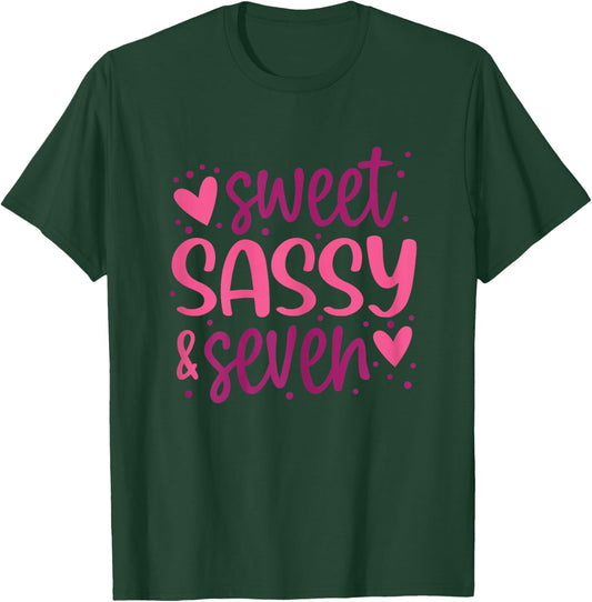 Hearts Sweet Sassy and Seven 7 Years Old 7th Birthday Girls T-Shirt - T-Shirt | Forest