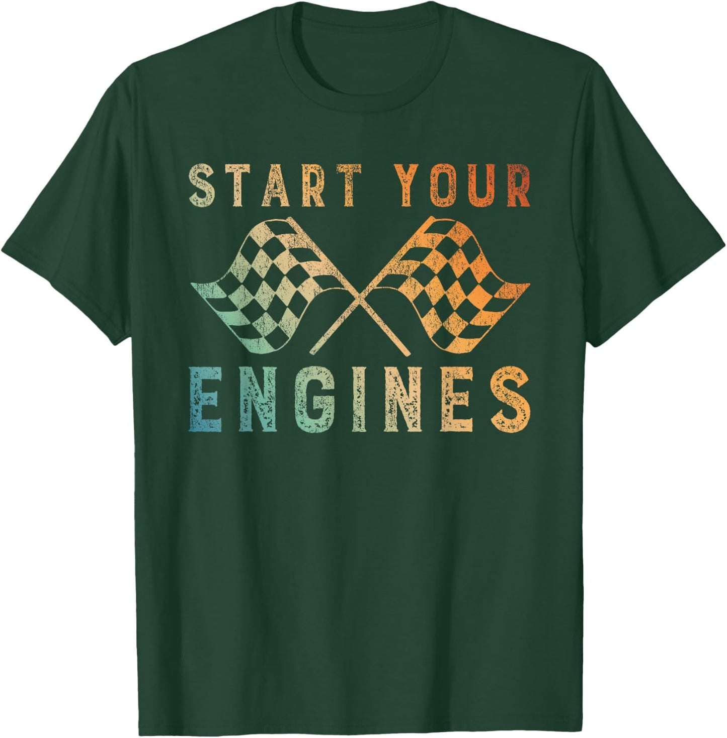 Start Your Engines Checkered Flag T-Shirt - T-Shirt | Forest