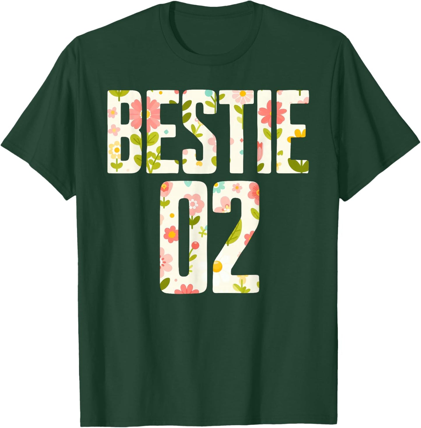 Bestie 1 Bestie 2 Matching Best Retro Flower Twinning Friend T-Shirt - T-Shirt | Forest