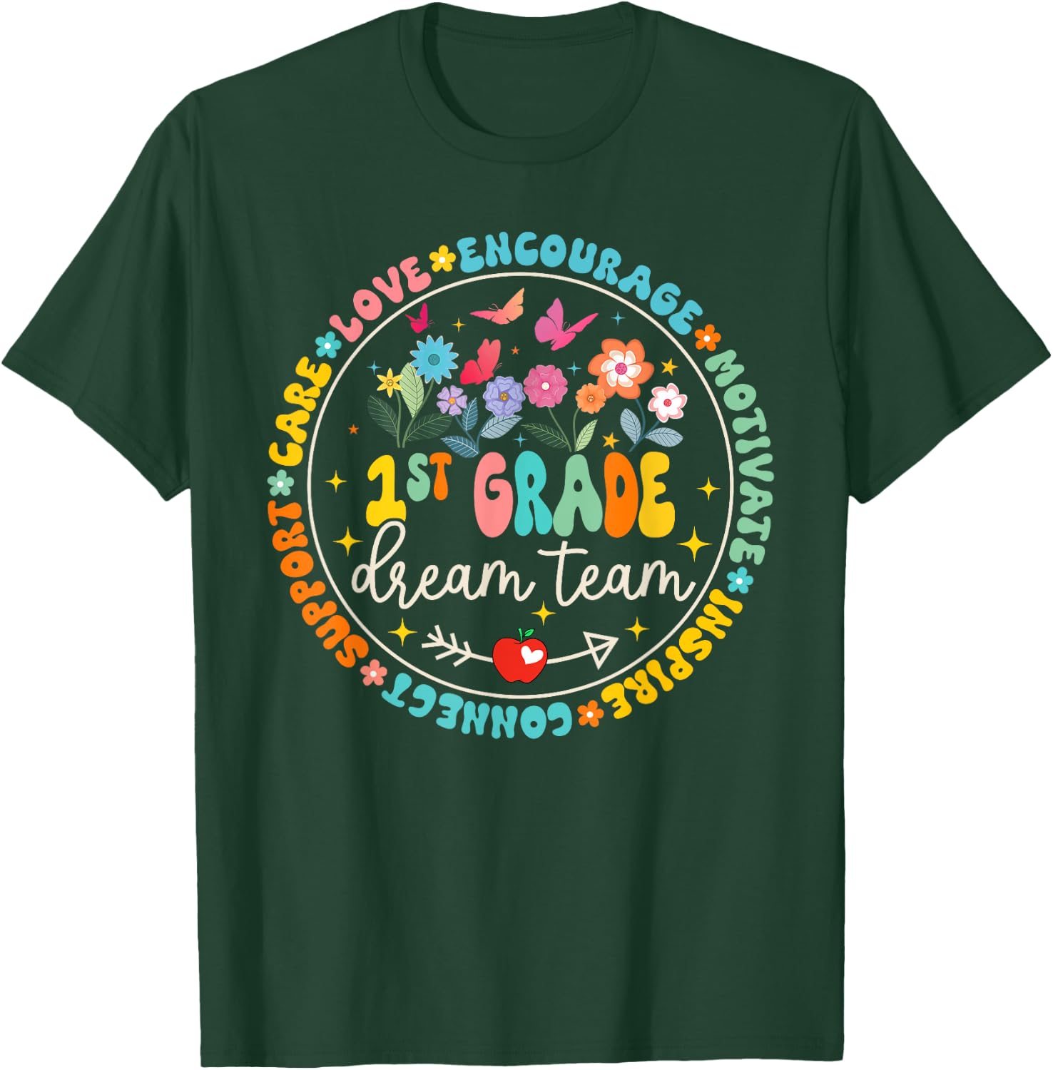 First Grade Dream Team Back To School Tour Teacher Flower T-Shirt - T-Shirt | Forest