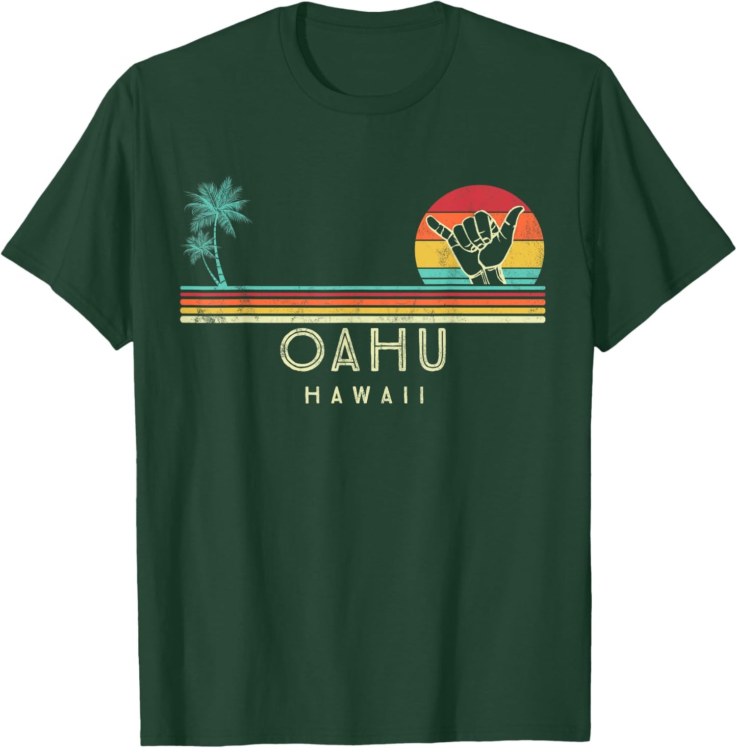 Oahu Hawaii Shaka palm trees tropical T-Shirt - T-Shirt | Forest