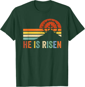 He Is Risen Cross Jesus Religious Easter Day Christians T-Shirt - T-Shirt | Forest