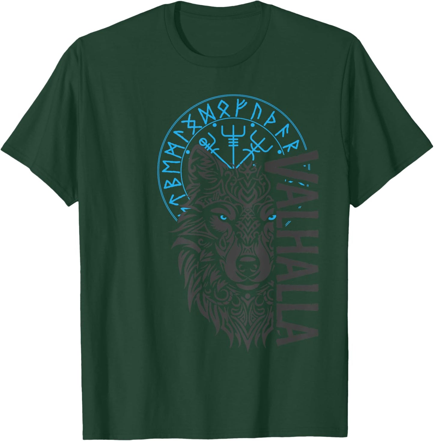 Valhalla & Viking Compass - Nordic Wolf Design , Small, Black T-Shirt - T-Shirt | Forest
