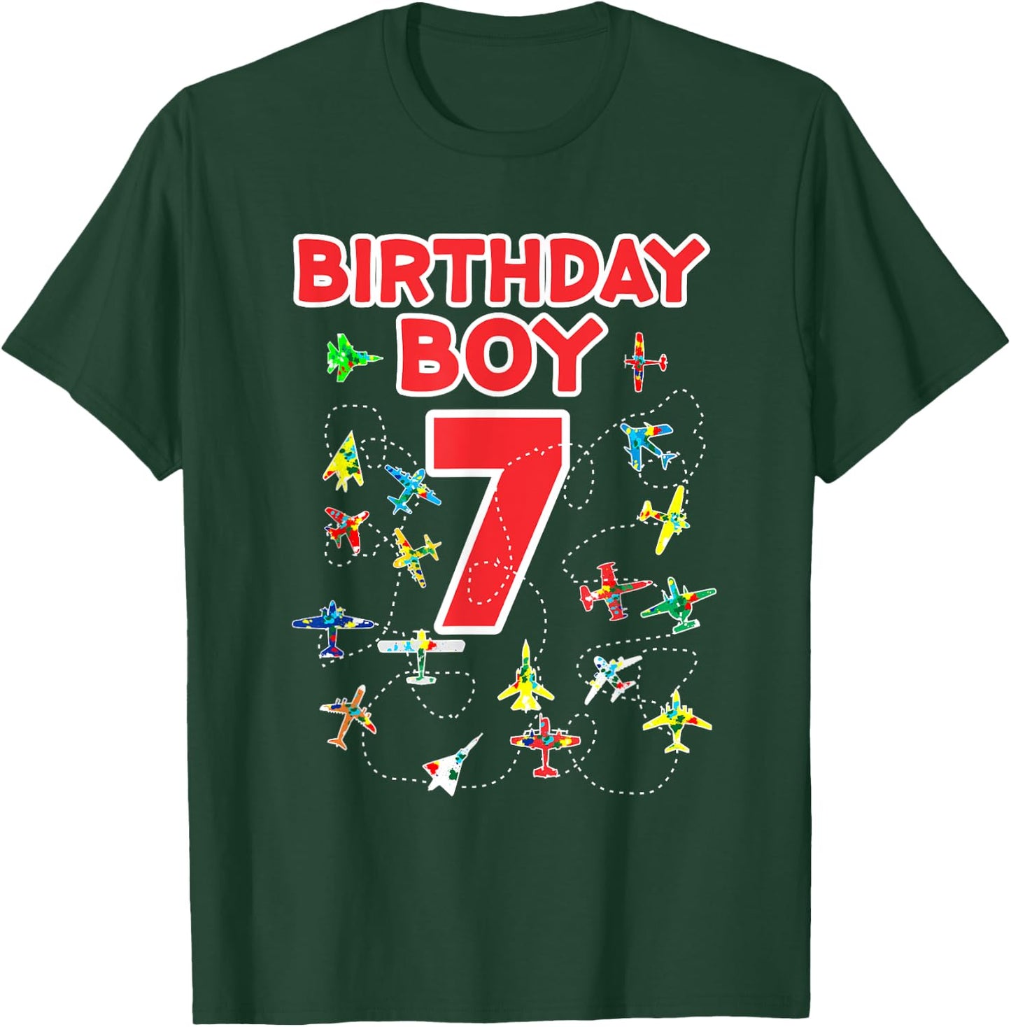 7th birthday boy airplane shirt-Seven Birthday party Kids T-Shirt - T-Shirt | Forest