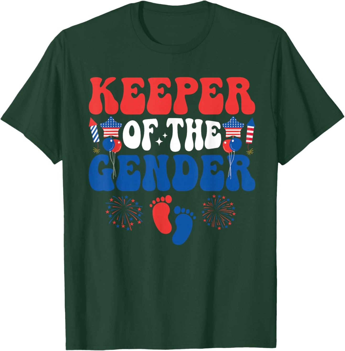 Keeper Of The Gender 4th Of July Gender Reveal family Party T-Shirt - T-Shirt | Forest