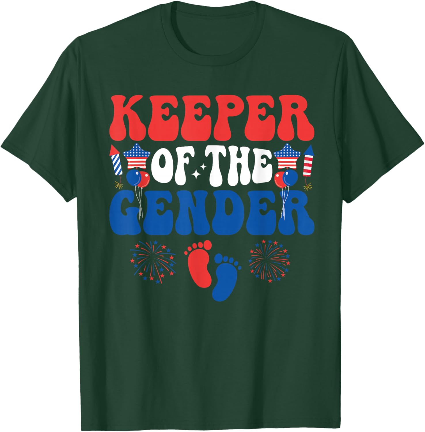 Keeper Of The Gender 4th Of July Gender Reveal family Party T-Shirt - T-Shirt | Forest