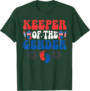 Keeper Of The Gender 4th Of July Gender Reveal family Party T-Shirt - T-Shirt | Forest