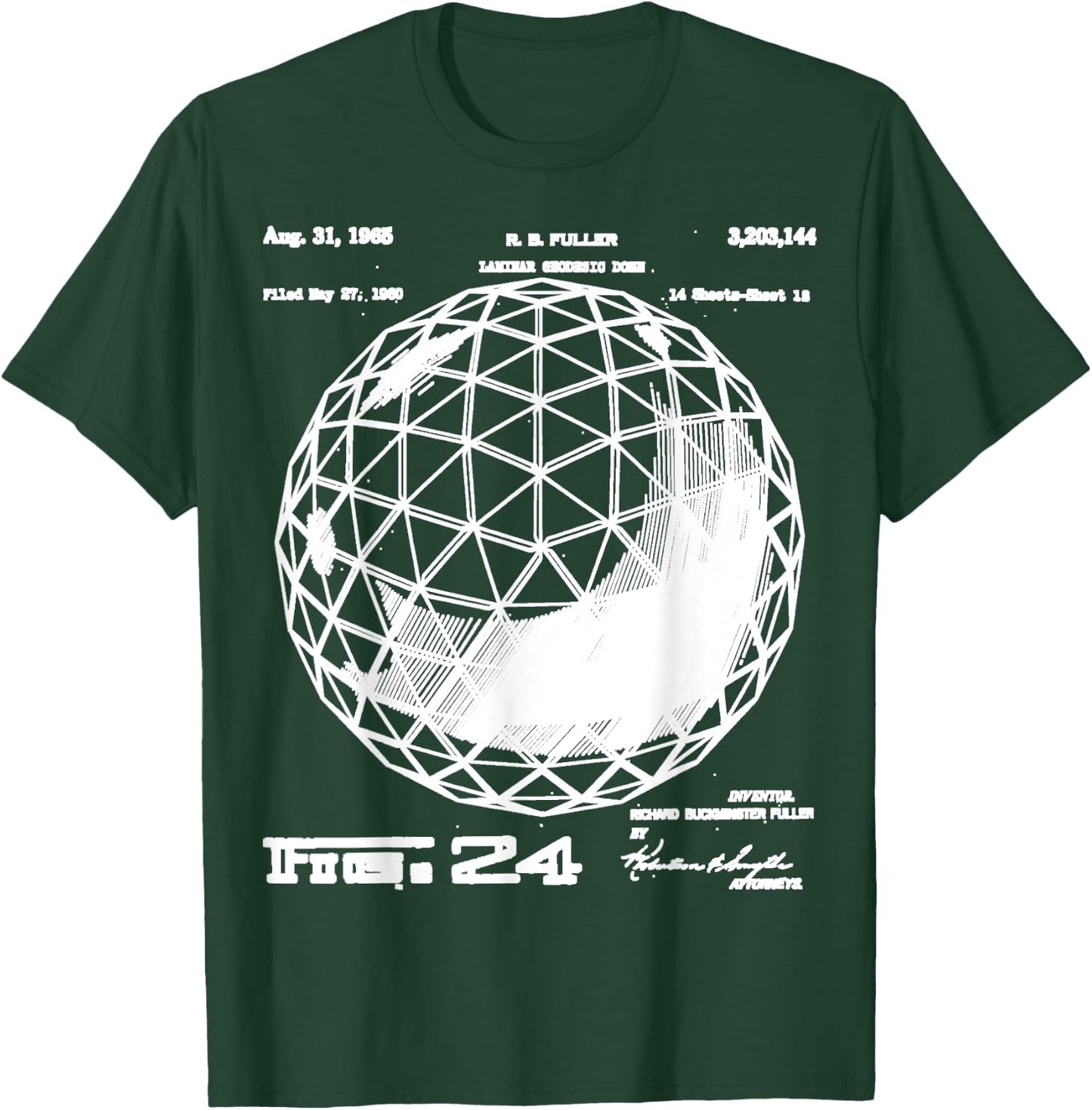 Buckminster Fuller Geodesic Patent Engineering Science Math T-Shirt - T-Shirt | Forest