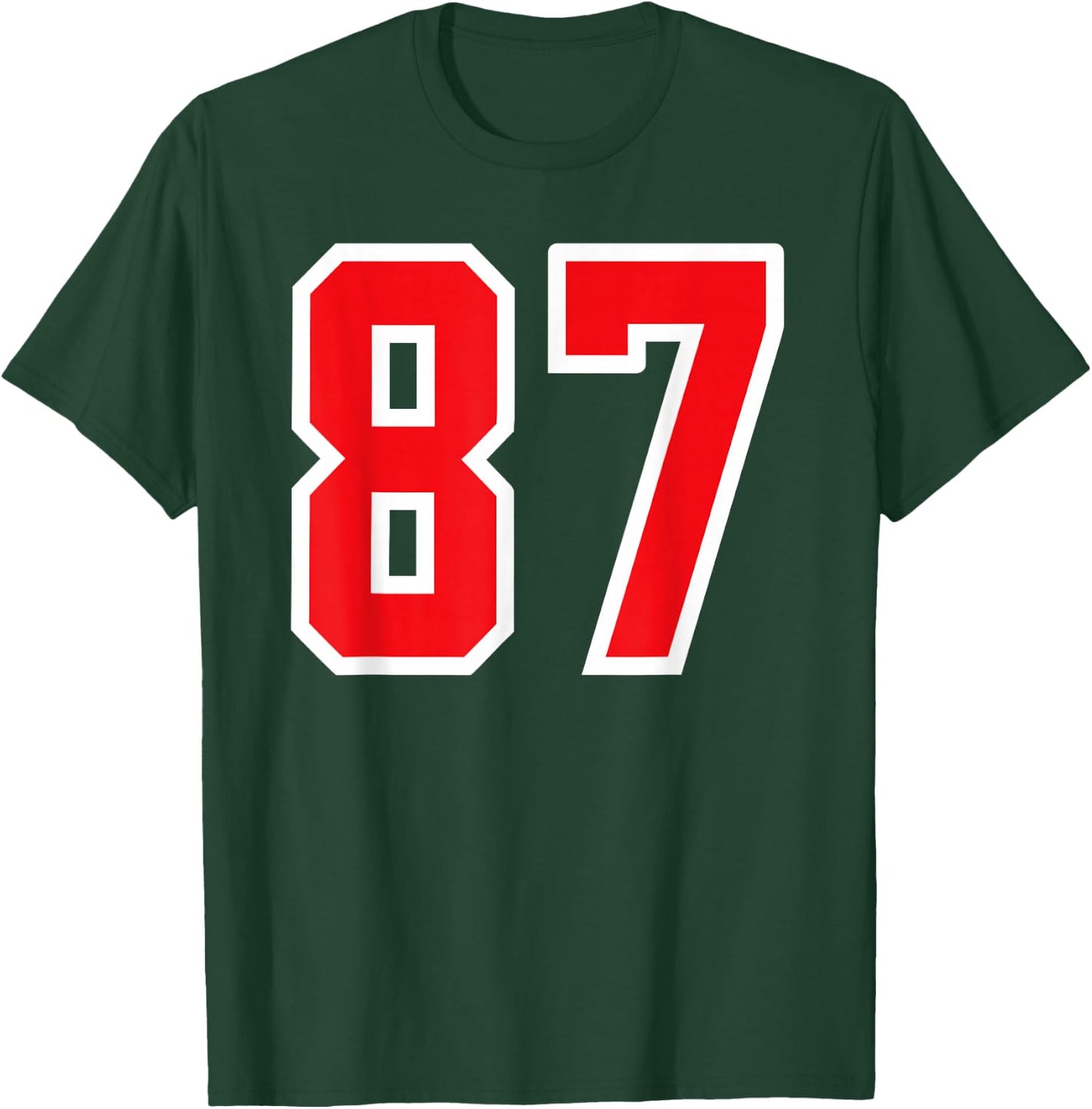 Number #87 White Red Varsity Number T-Shirt - T-Shirt | Forest