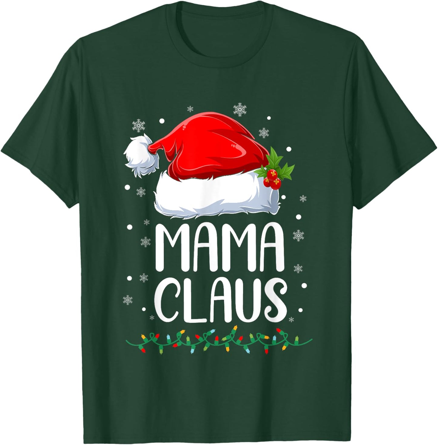 Mama Claus Christmas Lights Pajama Family Matching T-Shirt - T-Shirt | Forest
