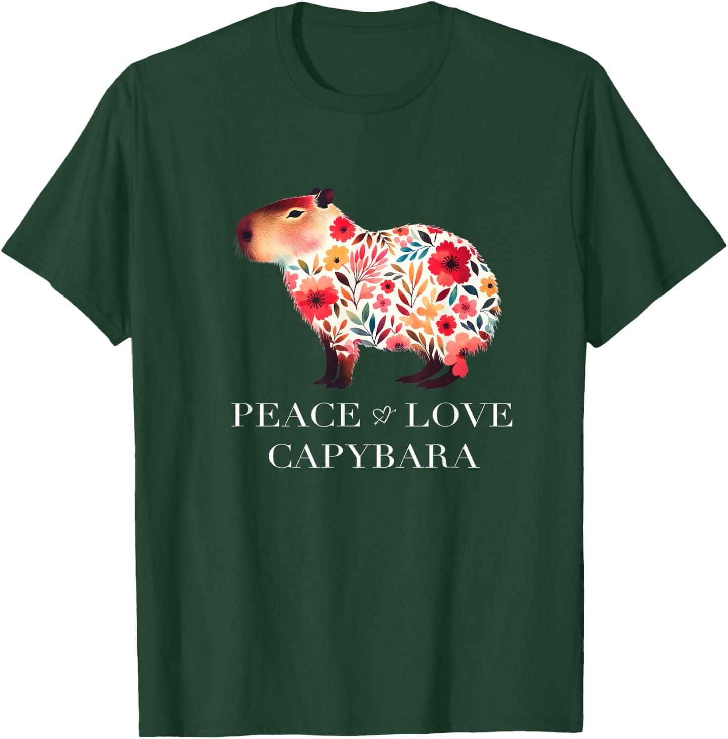 Capybara South American Rodent Floral Wildlife T-Shirt - T-Shirt | Forest