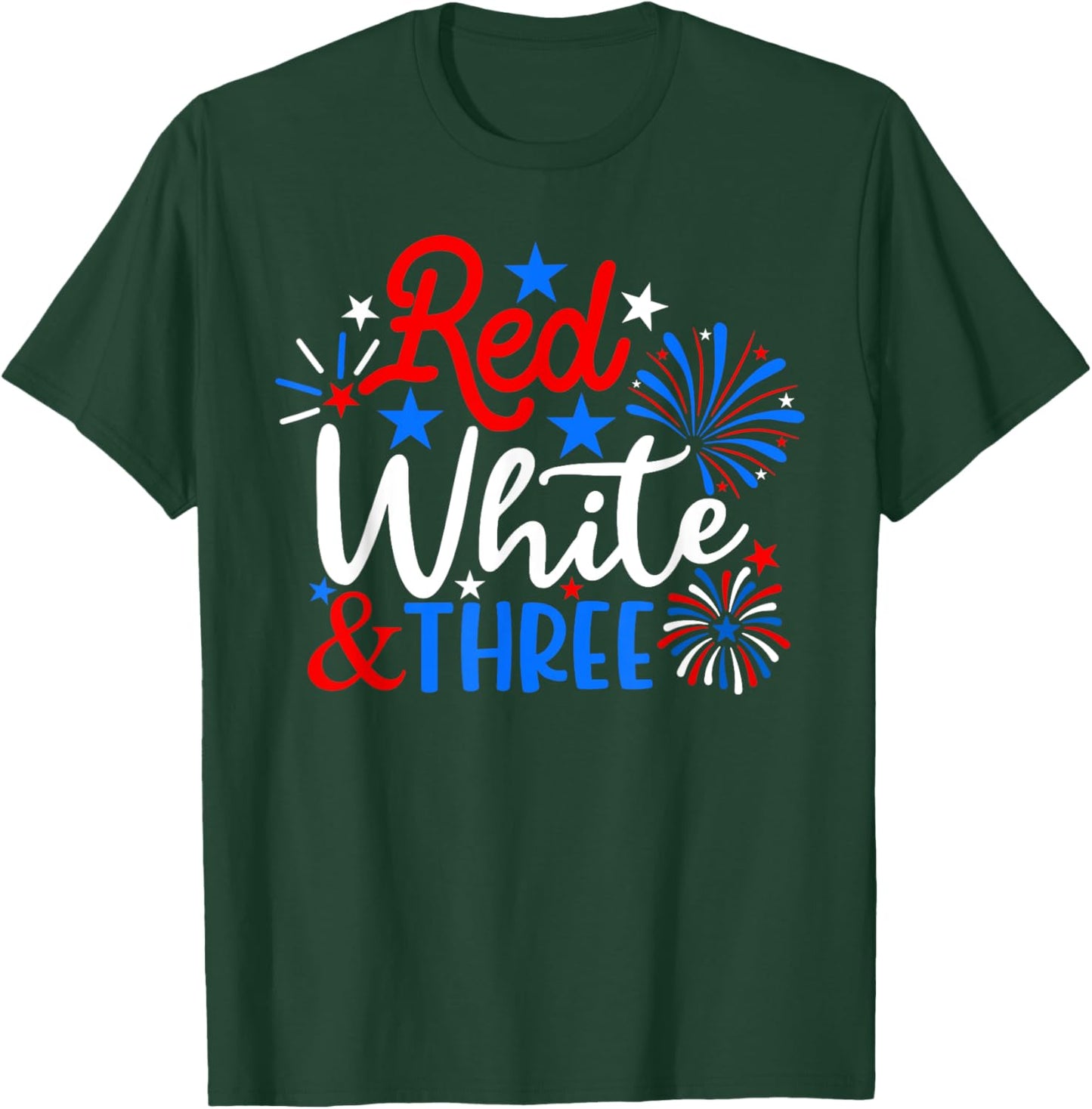 Red White And Three 4th Of July 3rd Birthday Patriotic Kids Men T-Shirt - T-Shirt | Forest