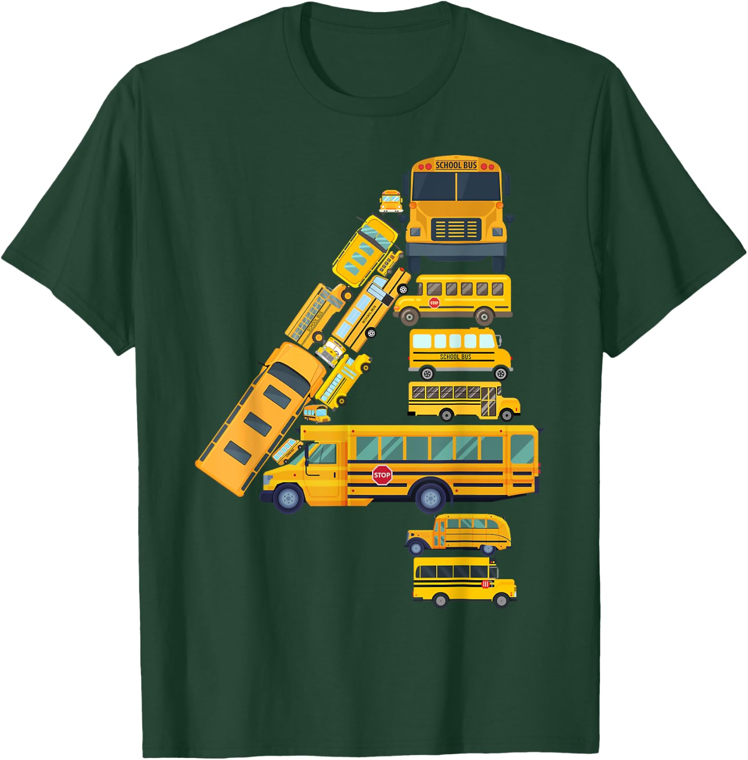 Boys 4th Birthday School Bus Themed 4 Year Old Kids Girls T-Shirt - T-Shirt | Forest
