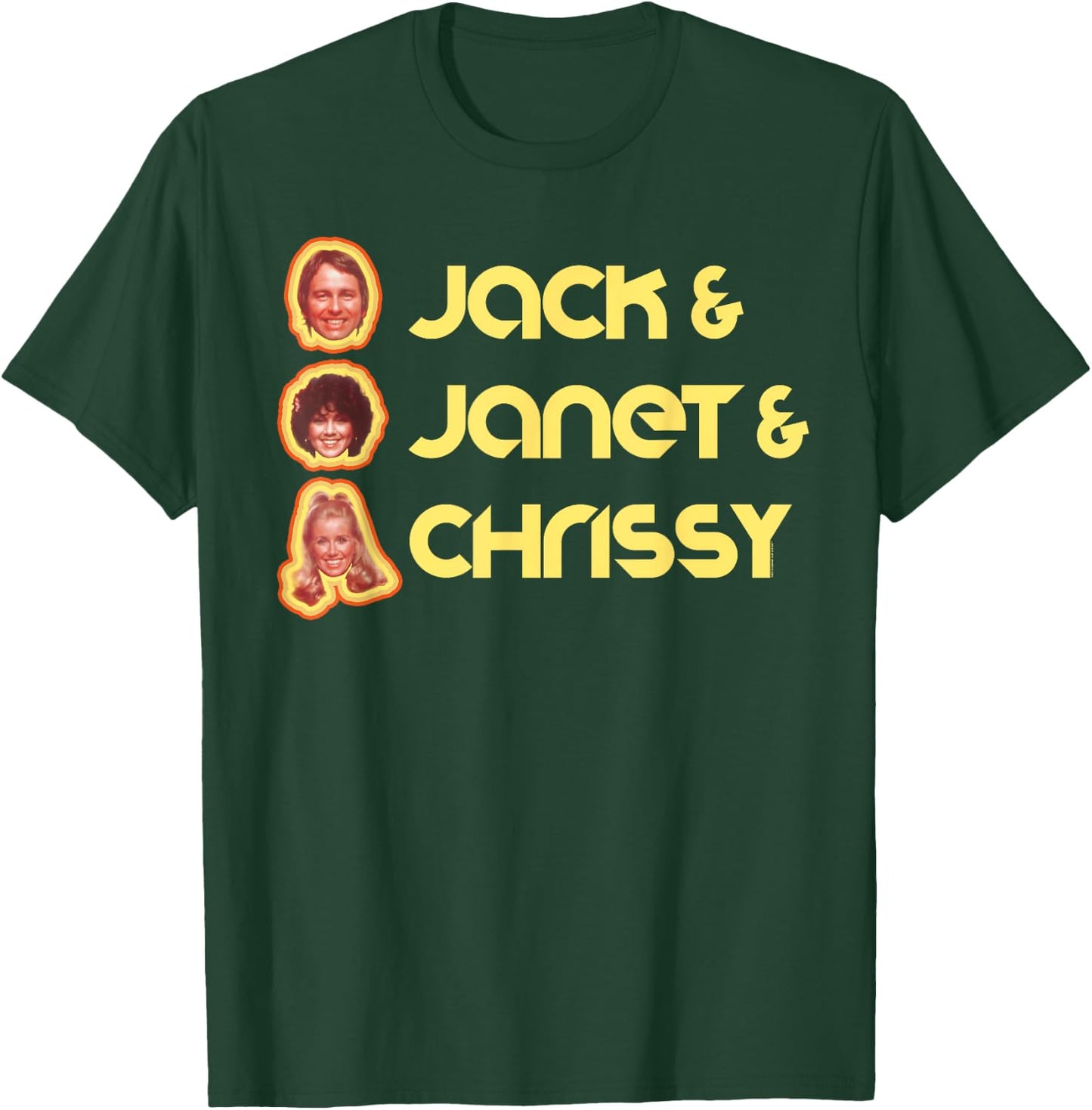 Jack & Janet & Chrissy Three's Company Roommate Faces Retro T-Shirt - T-Shirt | Forest