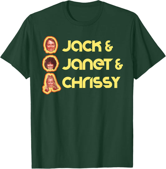 Jack & Janet & Chrissy Three's Company Roommate Faces Retro T-Shirt - T-Shirt | Forest