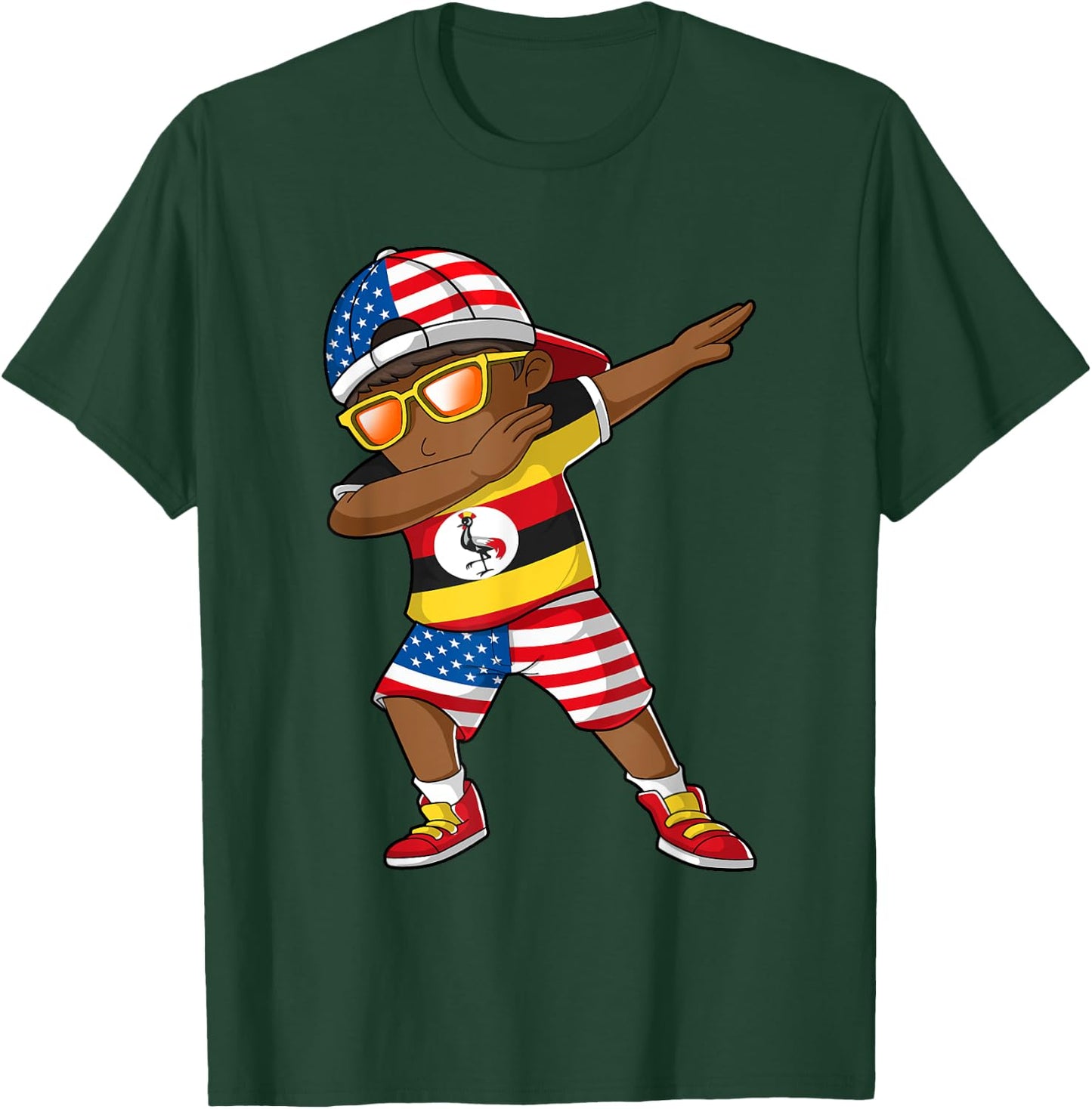 Half American Half Ugandan Boy Kid Uganda Flag Patriotic T-Shirt - T-Shirt | Forest