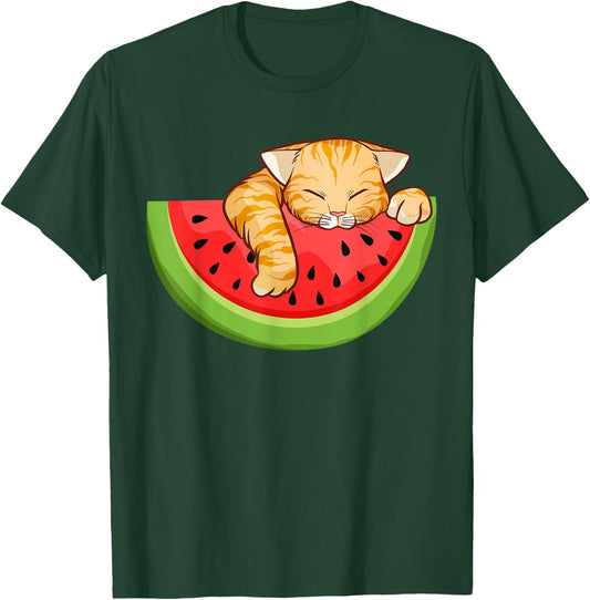 Cute Cat Eating Watermelon Fruit Summer Men Women Girls T-Shirt - T-Shirt | Forest