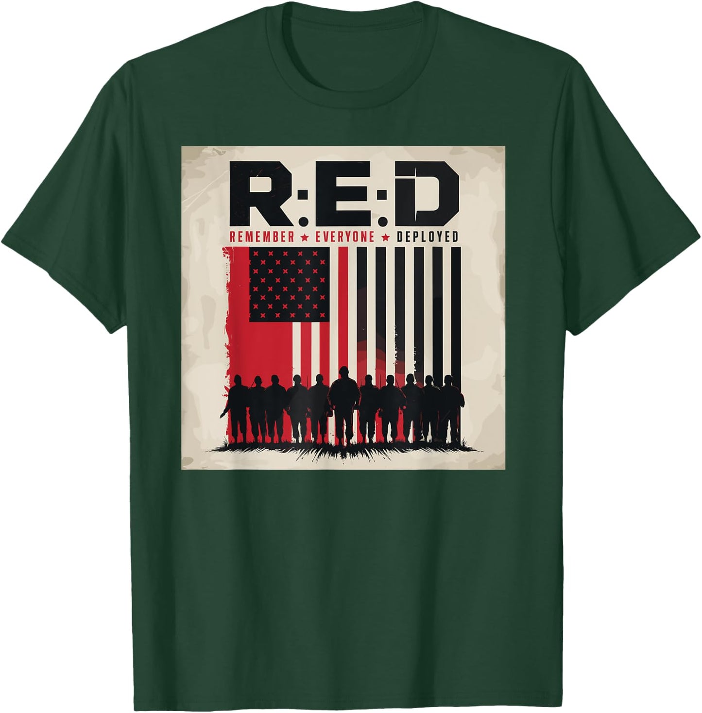 Remember Everyone Deployed Patriotic Veteran American Flag T-Shirt - T-Shirt | Forest