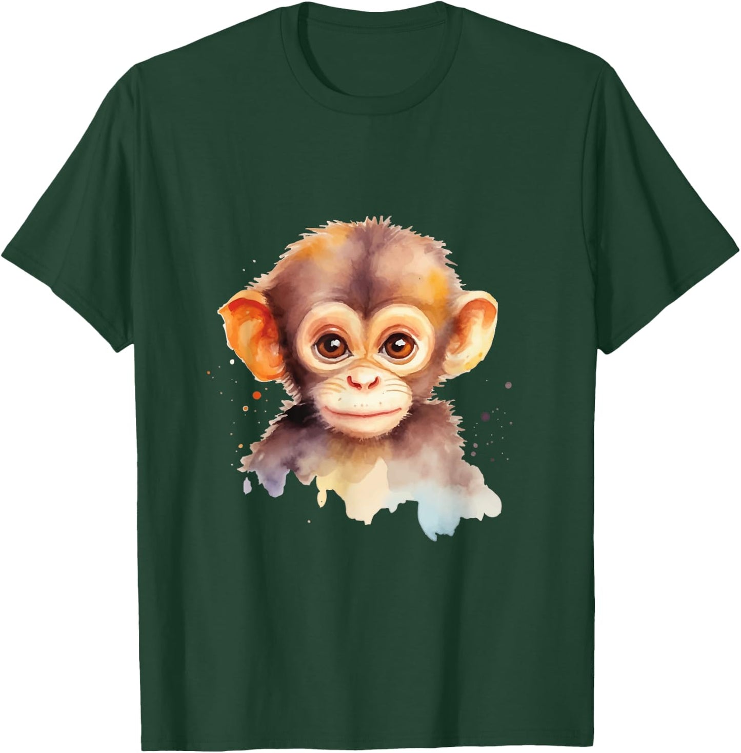 Baby Monkey Watercolor Portrait Chimp Ape Graphic T-Shirt - T-Shirt | Forest