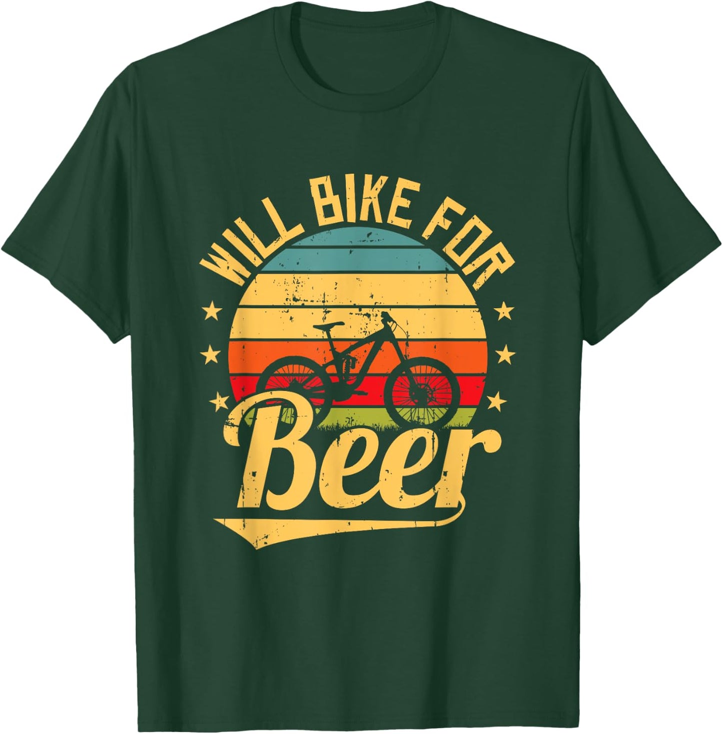 Will Bike for Beer Funny Bike Lovers Biking Vintage T-Shirt - T-Shirt | Forest