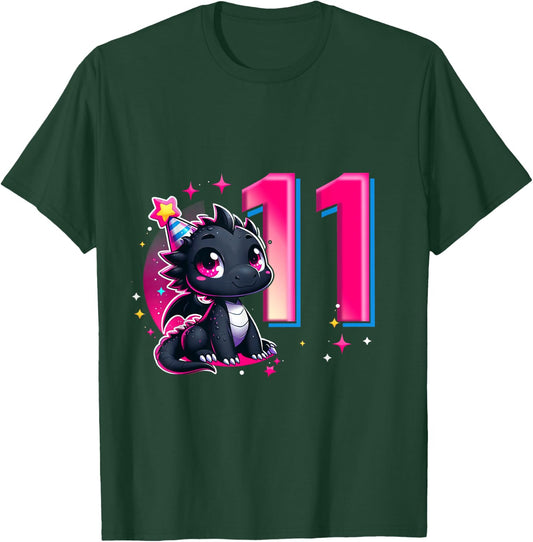 11th Birthday Shirt Dragon Party Birthday Girl Pink 11 Ten T-Shirt - T-Shirt | Forest