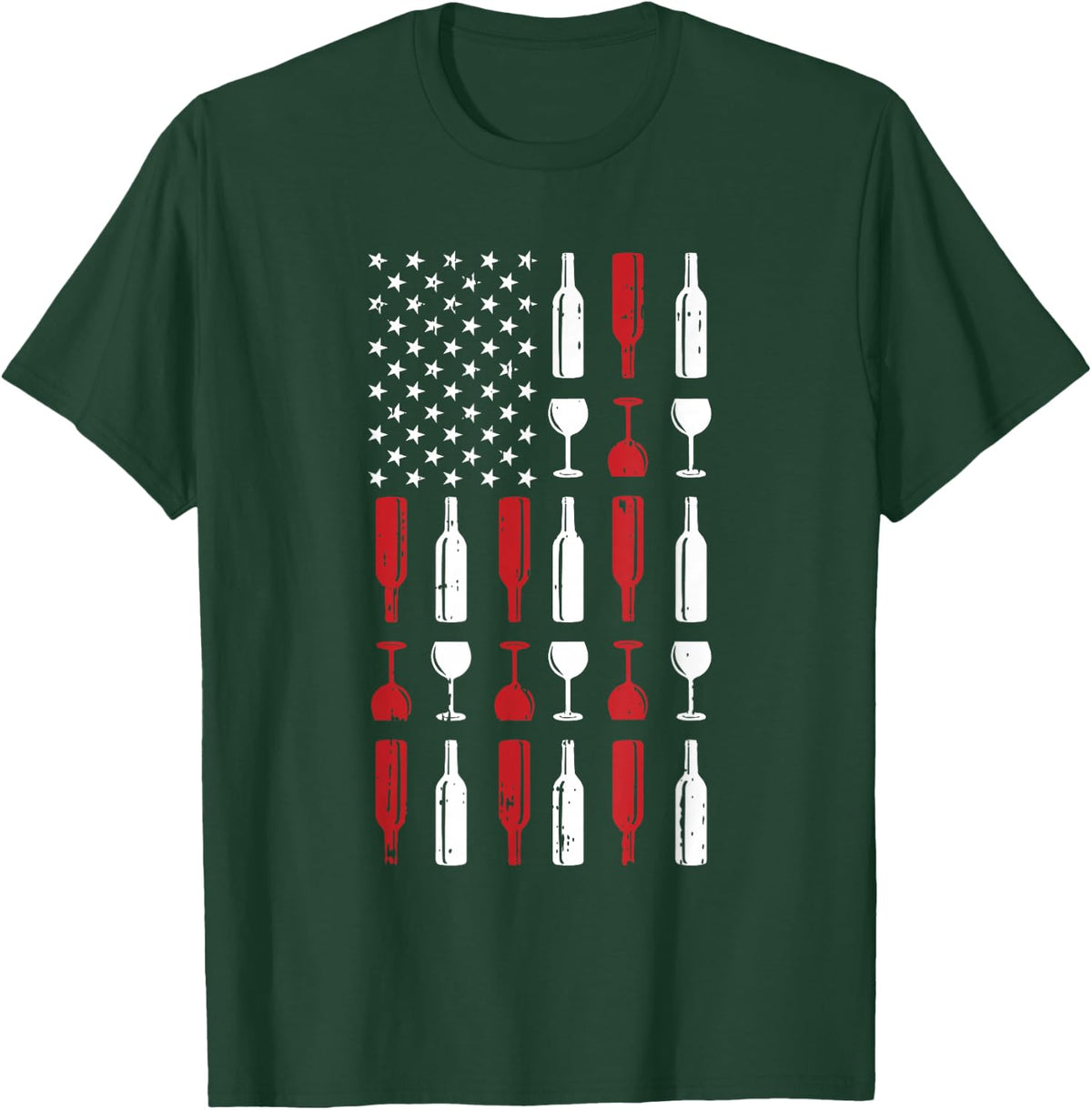 Wine Glass 4th of July Vintage USA Flag Patriotic Drinker T-Shirt - T-Shirt | Forest